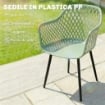 Set di 4 Sedie da Giardino, con Schienale Diamantato, Braccioli, Verde
