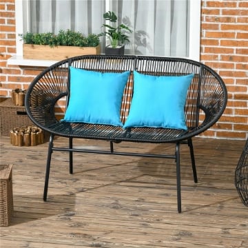 DIVANO DA GIARDINO 2 POSTI IN RATTAN PE E ACCIAIO CON CUSCINI E BRACCIOLI, 132X72X83 CM, NERO