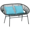 DIVANO DA GIARDINO 2 POSTI IN RATTAN PE E ACCIAIO CON CUSCINI E BRACCIOLI, 132X72X83 CM, NERO