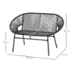 DIVANO DA GIARDINO 2 POSTI IN RATTAN PE E ACCIAIO CON CUSCINI E BRACCIOLI, 132X72X83 CM, NERO