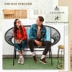 DIVANO DA GIARDINO 2 POSTI IN RATTAN PE E ACCIAIO CON CUSCINI E BRACCIOLI, 132X72X83 CM, NERO
