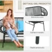 DIVANO DA GIARDINO 2 POSTI IN RATTAN PE E ACCIAIO CON CUSCINI E BRACCIOLI, 132X72X83 CM, NERO