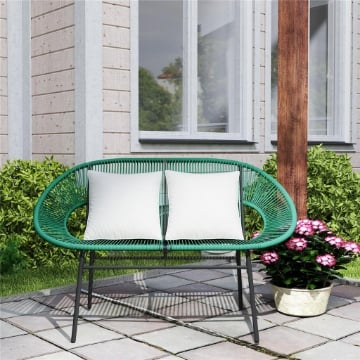 DIVANO DA GIARDINO 2 POSTI IN RATTAN PE E ACCIAIO CON CUSCINI E BRACCIOLI, 132X72X83 CM, VERDE