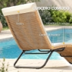 Lettino Sdraio a S da Esterno con Cuscino, in Rattan PE e Acciaio, 175x57x80 cm, Crema