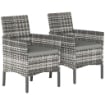 Set di 2 Sedie da Giardino in Rattan con Cuscini e Braccioli, Grigio