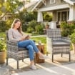 Set di 2 Sedie da Giardino in Rattan con Cuscini e Braccioli, Grigio