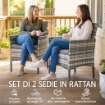 Set di 2 Sedie da Giardino in Rattan con Cuscini e Braccioli, Grigio