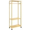 STAND APPENDIABITI DA TERRA CON BARRA, RIPIANI E 4 RUOTE IN BAMBÙ, 70X35X175 CM, LEGNO NATURALE