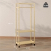 STAND APPENDIABITI DA TERRA CON BARRA, RIPIANI E 4 RUOTE IN BAMBÙ, 70X35X175 CM, LEGNO NATURALE