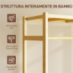 STAND APPENDIABITI DA TERRA CON BARRA, RIPIANI E 4 RUOTE IN BAMBÙ, 70X35X175 CM, LEGNO NATURALE