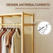 STAND APPENDIABITI DA TERRA CON BARRA, RIPIANI E 4 RUOTE IN BAMBÙ, 70X35X175 CM, LEGNO NATURALE