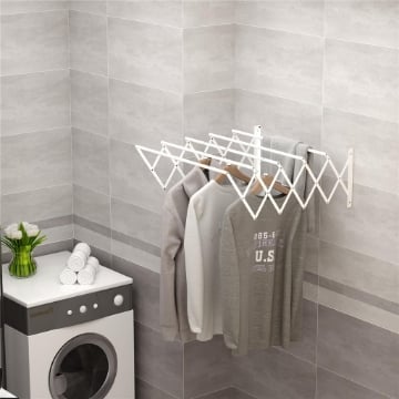 STENDIBIANCHERIA A PARETE RETRATTILE PER INTERNI ED ESTERNI, 63.5X60X20 CM, BIANCO
