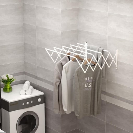 STENDIBIANCHERIA A PARETE RETRATTILE PER INTERNI ED ESTERNI, 63.5X60X20 CM, BIANCO