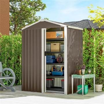Casetta da Giardino in Acciaio 1.1m¦ con Porta Scorrevole Bloccabile, 136x87x179 cm, Marrone