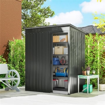 Casetta da Giardino in Metallo con Prese d'Aria e Porta Scorrevole, 159x106x181 cm, Grigio Scuro