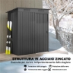 Casetta da Giardino in Metallo con Prese d'Aria e Porta Scorrevole, 159x106x181 cm, Grigio Scuro