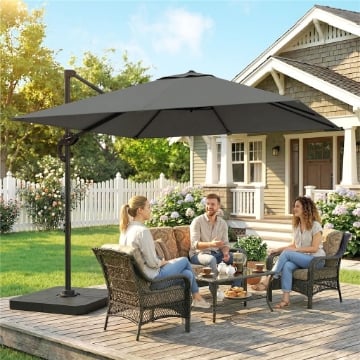 OMBRELLONE DA GIARDINO A MANOVELLA 2.4X2.4M CON BASE RIEMPIBILE E GIREVOLE, GRIGIO SCURO