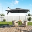 OMBRELLONE DA GIARDINO A MANOVELLA 2.4X2.4M CON BASE RIEMPIBILE E GIREVOLE, GRIGIO SCURO