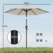 Ombrellone da Giardino Inclinabile 2x2 m a 6 Stecche con Manovella, in Metallo e Poliestere Grigio Chiaro