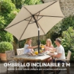 Ombrellone da Giardino Inclinabile 2x2 m a 6 Stecche con Manovella, in Metallo e Poliestere Grigio Chiaro