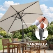 Ombrellone da Giardino Inclinabile 2x2 m a 6 Stecche con Manovella, in Metallo e Poliestere Grigio Chiaro