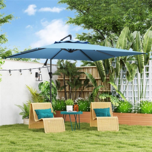 OMBRELLONE DECENTRATO DA GIARDINO REGOLABILE A 360¦ 3X3.25M BLU CHIARO