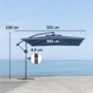 OMBRELLONE DECENTRATO DA GIARDINO REGOLABILE A 360¦ 3X3.25M BLU CHIARO