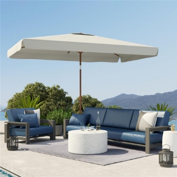 Ombrellone da Giardino 2x3 m con Apertura a Manovella, Inclinabile e Anti UV 50+, Crema