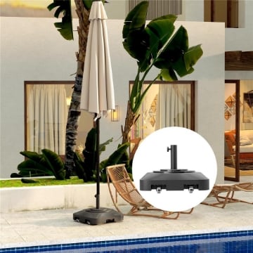 Base per Ombrellone a Rotelle e Riempibile con Acqua o Sabbia, in HDPE, 48x48x32.5 cm, Nero