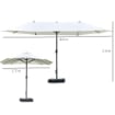 Ombrellone Doppio a 12 Stecche con Base a Croce e Manovella, in Acciaio e Poliestere, 455x265x238 cm, Beige