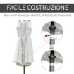 Ombrellone Doppio a 12 Stecche con Base a Croce e Manovella, in Acciaio e Poliestere, 455x265x238 cm, Beige