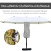 Ombrellone Doppio a 12 Stecche con Base a Croce e Manovella, in Acciaio e Poliestere, 455x265x238 cm, Beige