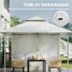 Gazebo da Giardino 3x3 m in Metallo con Tende, Tasche Portaoggetti e Gancio a Soffitto, Bianco Crema