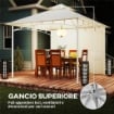 Gazebo da Giardino 3x3 m in Metallo con Tende, Tasche Portaoggetti e Gancio a Soffitto, Bianco Crema