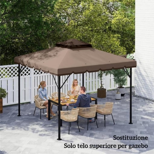 COPERTURA PER GAZEBO 3X3 M A 2 LIVELLI CON 8 FORI DI DRENAGGIO, IN POLIESTERE CACHI E MARRONE