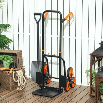 Carrello Portapacchi per Scale 6 Ruote, Pieghevole, Portata 120kg, in Acciaio, per Trasloco, Giardinaggio, Arancione