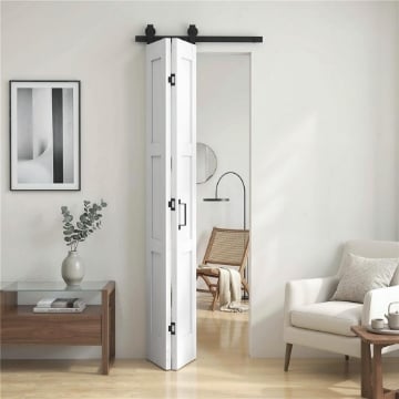 PORTA 71X213CM, STILE RUSTICO, KIT MONTAGGIO, MANIGLIA, BIANCO EFFETTO LEGNO.