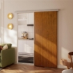 Porta Scorrevole 90x210 cm, Armadi Kit Montaggio, Binario, Effetto Legno Marrone