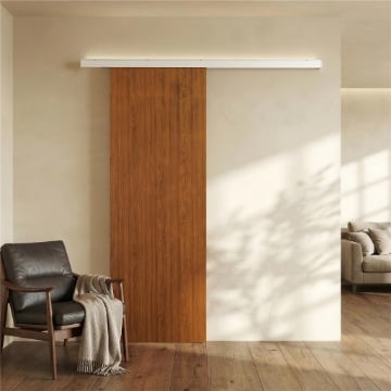 Porta Scorrevole 75x210cm, Armadio Kit Montaggio, Binario, Effetto Legno Marrone
