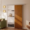 Porta Scorrevole 75x210cm, Armadio Kit Montaggio, Binario, Effetto Legno Marrone