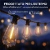 Catena Luminosa da Esterno con 50 Luci LED IP44, in PET e Plastica, 1800x3.8x9 cm, Nero e Trasparente