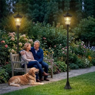 Set di 2 Lampioni Solari da Giardino 1.86m, Lampade Stradali Acciaio Inox