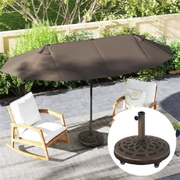 Base per Ombrellone in Resina da 21 kg Rotonda con Ruote e Freni, Bronzo