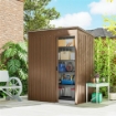 Casetta da Giardino in Metallo con Prese d'Aria e Porta Scorrevole, 159x106x181 cm, Marrone