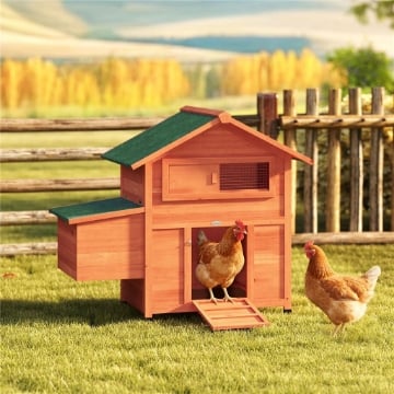 Pollaio in Legno con Nido, Tetto Impermeabile, Vassoio Estraibile, 2 Trespoli, Rampa, Finestra, per 2 Galline, Anatre,Arancione