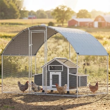 Pollaio per Galline da Esterno con Tetto Impermeabile e Serratura, in Acciaio Zincato, 2.8x1.7x1.9 m, Argento