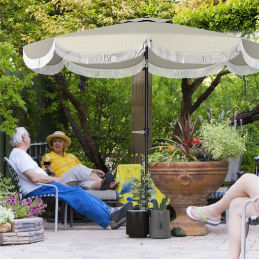 Ombrellone da Giardino Rotondo 2.7x2.4 m con Manovella, in Metallo e Poliestere, Grigio Chiaro