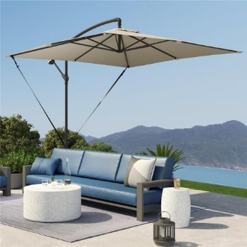 OMBRELLONE A SBALZO 247X247 CM CON BASE A CROCE E MANOVELLA, IN METALLO E POLIESTERE, COLOR CACHI
