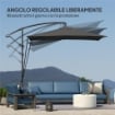 OMBRELLONE A SBALZO REGOLABILE CON BASE A CROCE E MANOVELLA, IN ACCIAIO E POLIESTERE, 247X247X256, GRIGIO SCURO