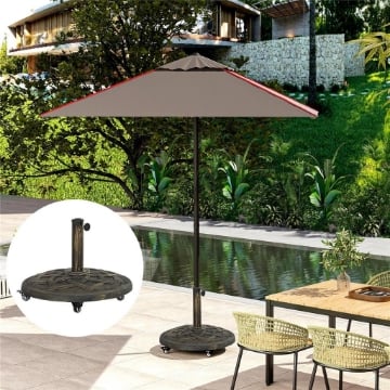 Base per Ombrellone in Resina da 20 kg Rotonda con Ruote e Freni, Bronzo